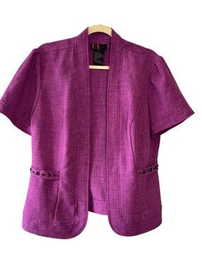 R&K Originals Women's Size 14 Purple Short Sleeve Beaded Open Front Jacket Blaze